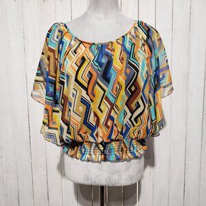 Apostrophe Top PM Chevron Colorful Festival Retro Y2K Artsy Boho Resort 70s Mod